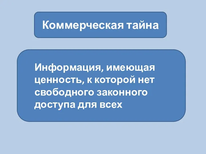 Коммерческая тайна Информация, имеющая ценность, к которой нет свободного законного доступа для всех