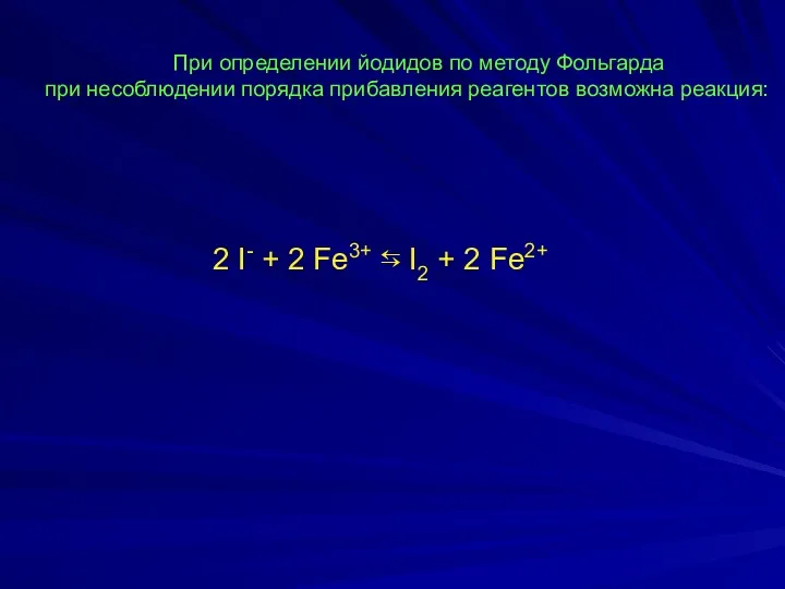 При определении йодидов по методу Фольгарда при несоблюдении порядка прибавления