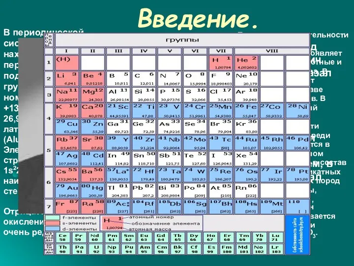 Введение. В периодической системе алюминий находится в третьем периоде, в