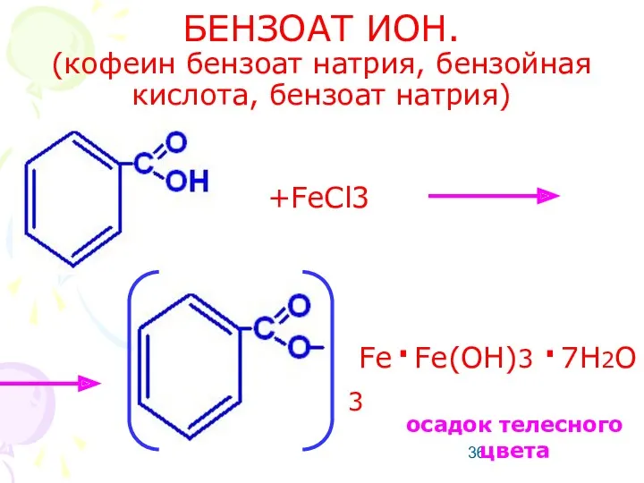БЕНЗОАТ ИОН. (кофеин бензоат натрия, бензойная кислота, бензоат натрия) +FeCl3