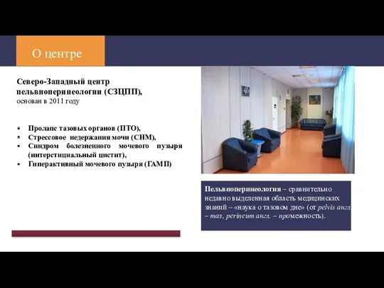 О центре Северо-Западный центр пельвиоперинеологии (СЗЦПП), основан в 2011 году