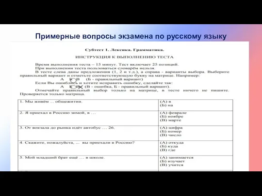 Примерные вопросы экзамена по русскому языку