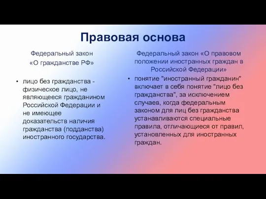 Федеральный закон «О гражданстве РФ» лицо без гражданства - физическое лицо, не являющееся