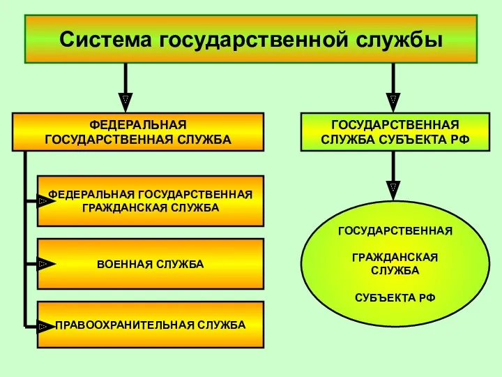 Система государственной службы ФЕДЕРАЛЬНАЯ ГОСУДАРСТВЕННАЯ СЛУЖБА ГОСУДАРСТВЕННАЯ СЛУЖБА СУБЪЕКТА РФ