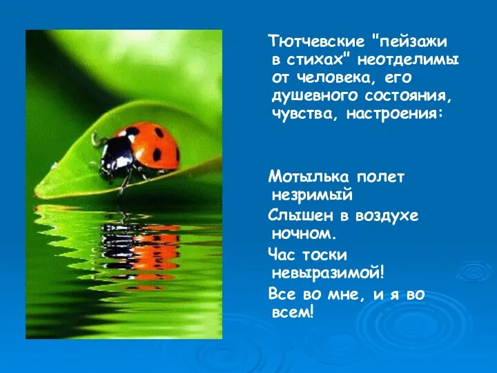 Тютчевские "пейзажи в стихах" неотделимы от человека, его душевного состояния,