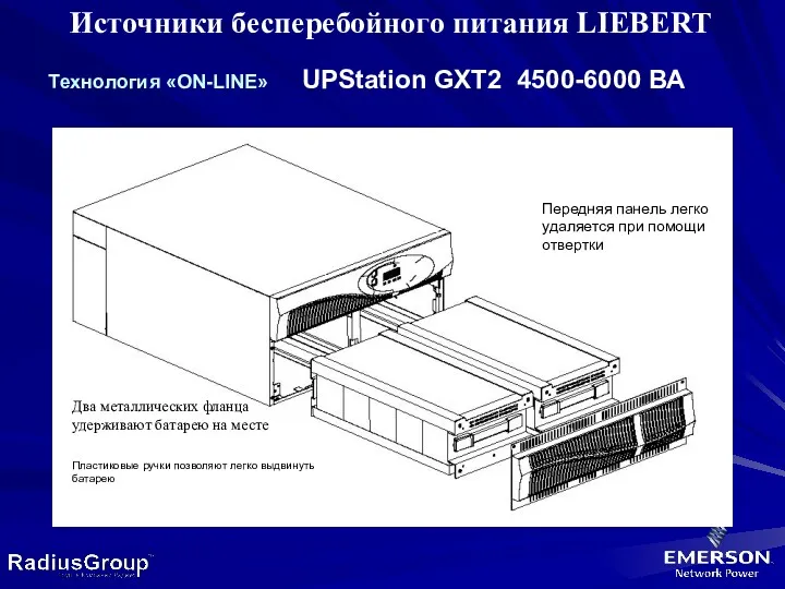 Источники бесперебойного питания LIEBERT Tехнология «ON-LINE» UPStation GXT2 4500-6000 ВА Два металлических фланца