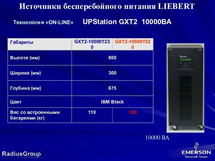 Источники бесперебойного питания LIEBERT Tехнология «ON-LINE» UPStation GXT2 10000ВА 10000 ВА