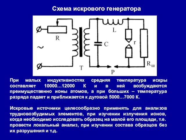 Схема искрового генератора При малых индуктивностях средняя температура искры составляет