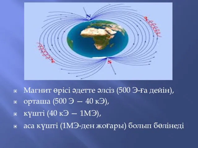 Магнит өрісі әдетте әлсіз (500 Э-ға дейін), орташа (500 Э