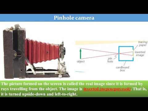 Pinhole camera The picture formed on the screen is called