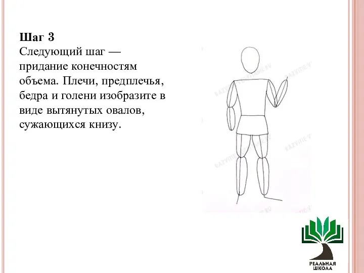 Шаг 3 Следующий шаг — придание конечностям объема. Плечи, предплечья,