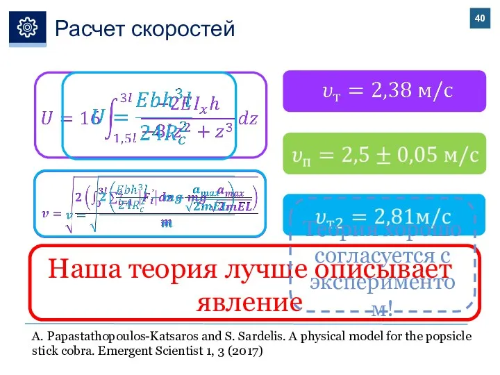Расчет скоростей A. Papastathopoulos-Katsaros and S. Sardelis. A physical model