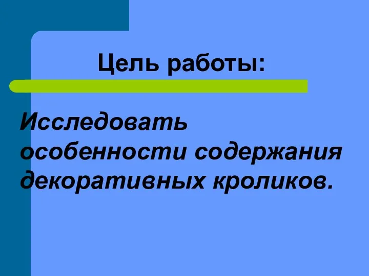 Цель работы: Исследовать особенности содержания декоративных кроликов.