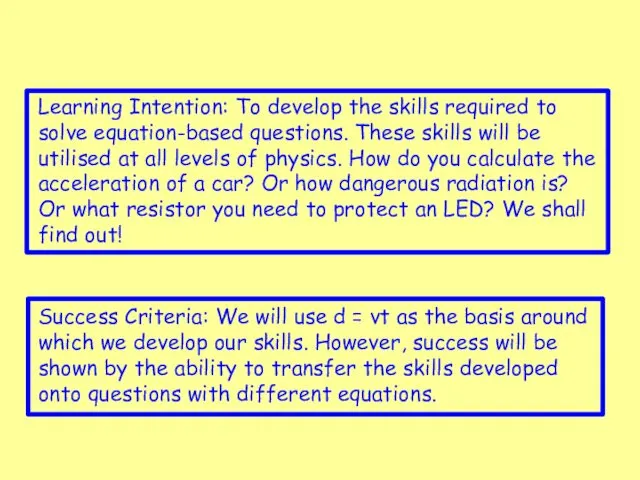 Learning Intention: To develop the skills required to solve equation-based