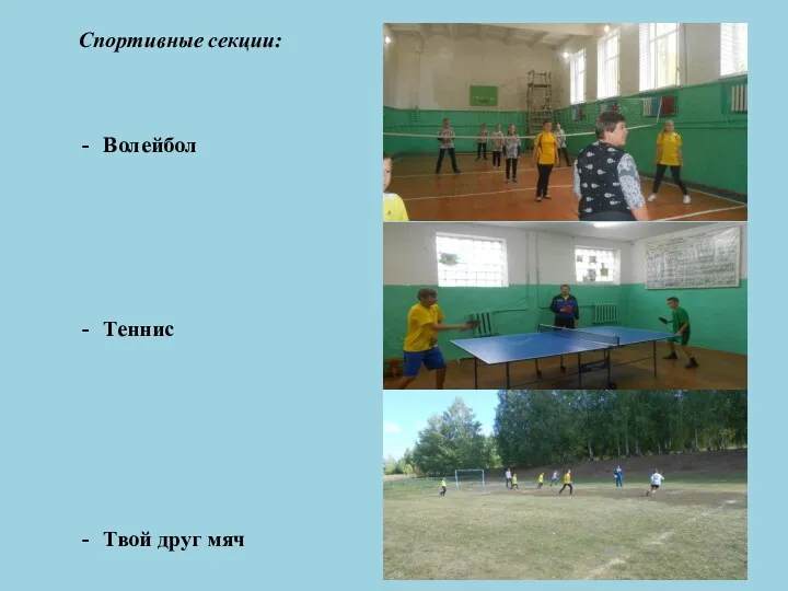 Спортивные секции: Волейбол Теннис Твой друг мяч