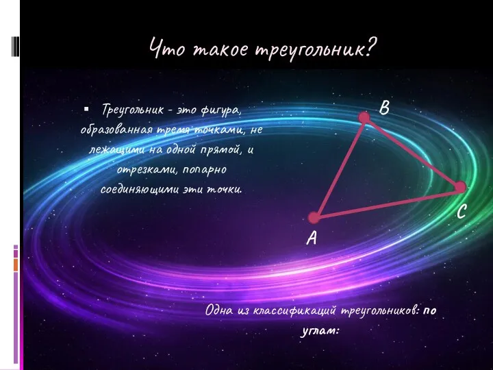 Что такое треугольник? Треугольник - это фигура, образованная тремя точками,