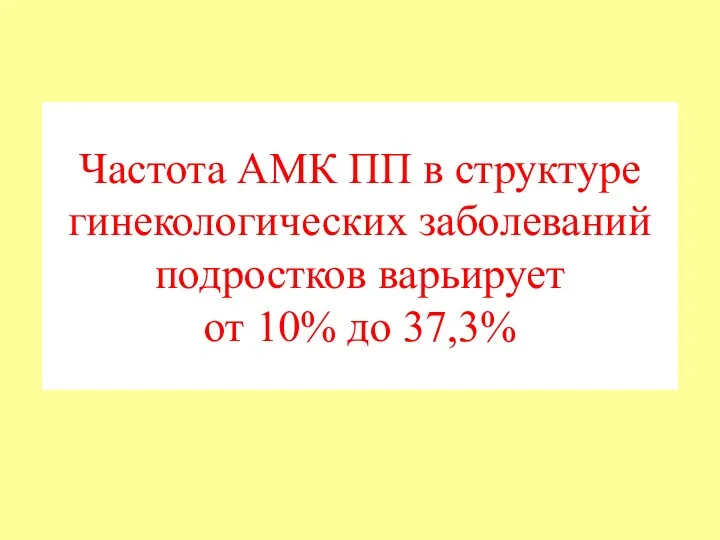 Частота АМК ПП в структуре гинекологических заболеваний подростков варьирует от 10% до 37,3%