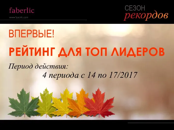 ВПЕРВЫЕ! РЕЙТИНГ ДЛЯ ТОП ЛИДЕРОВ Период действия: 4 периода с 14 по 17/2017