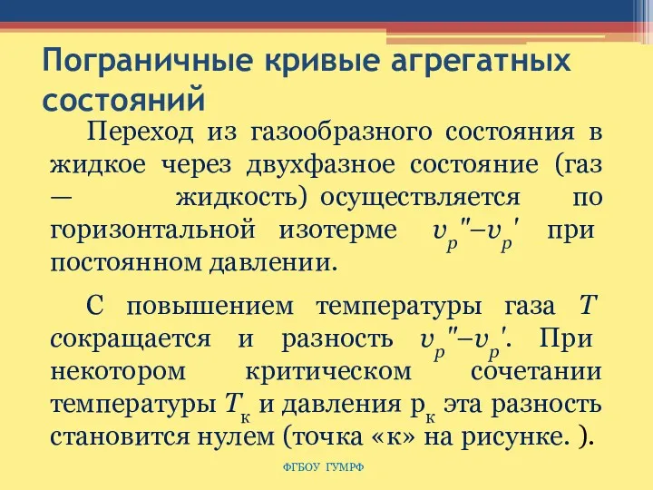 Пограничные кривые агрегатных состояний Переход из газообразного состояния в жидкое