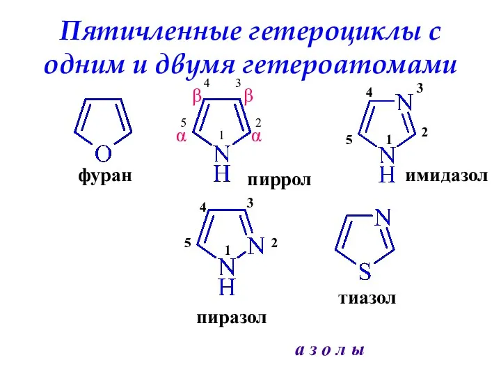 Пятичленные гетероциклы с одним и двумя гетероатомами пиррол фуран α