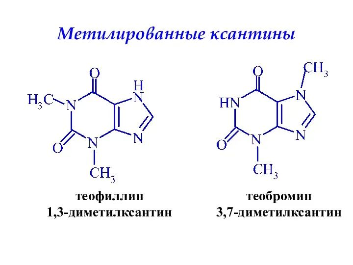 Метилированные ксантины теофиллин 1,3-диметилксантин теобромин 3,7-диметилксантин