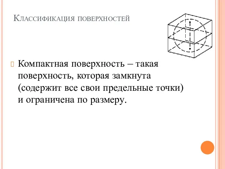 Классификация поверхностей Компактная поверхность – такая поверхность, которая замкнута (содержит