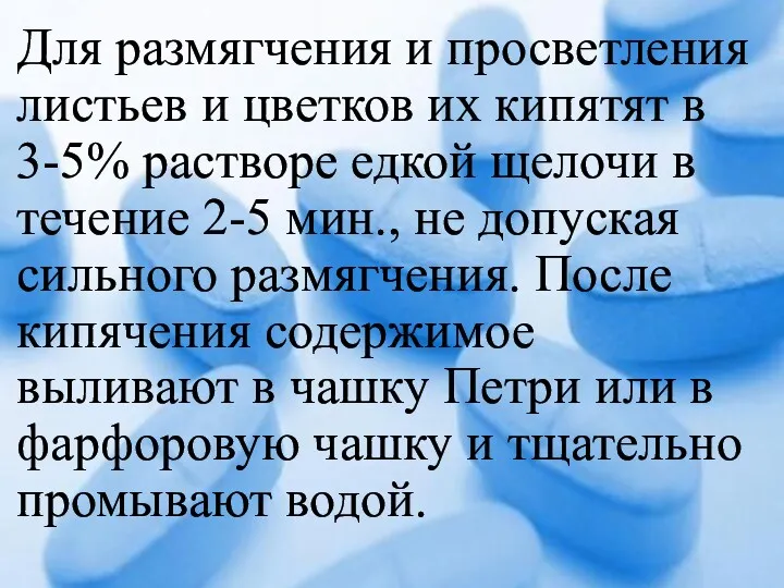 Для размягчения и просветления листьев и цветков их кипятят в