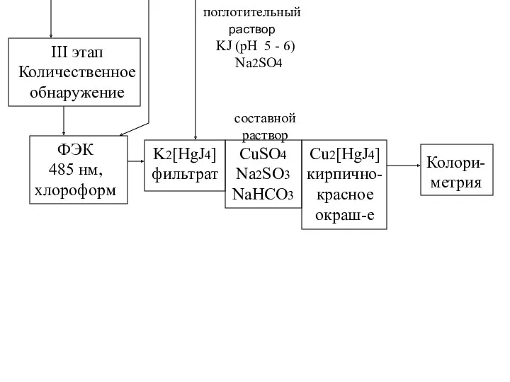 III этап Количественное обнаружение ФЭК 485 нм, хлороформ поглотительный раствор