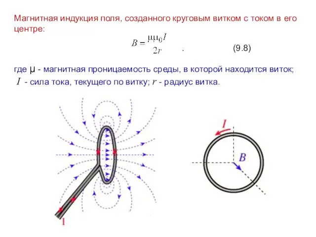 Магнитная индукция поля, созданного круговым витком с током в его