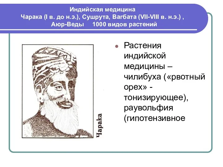 Индийская медицина Чарака (I в. до н.э.), Сушрута, Вагбата (VII-VIII