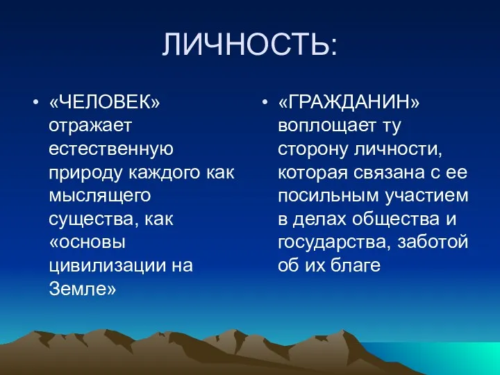 ЛИЧНОСТЬ: «ЧЕЛОВЕК» отражает естественную природу каждого как мыслящего существа, как