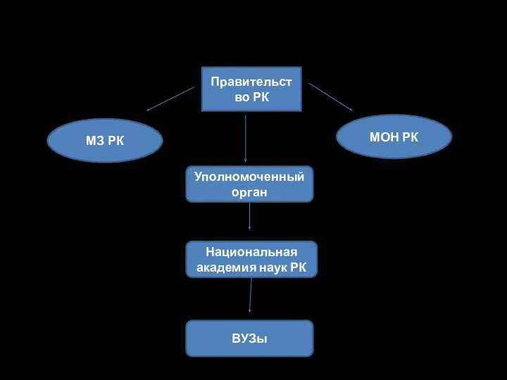 Правительство РК МЗ РК МОН РК Уполномоченный орган Национальная академия наук РК ВУЗы