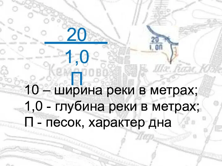 20 1,0П 10 – ширина реки в метрах; 1,0 -