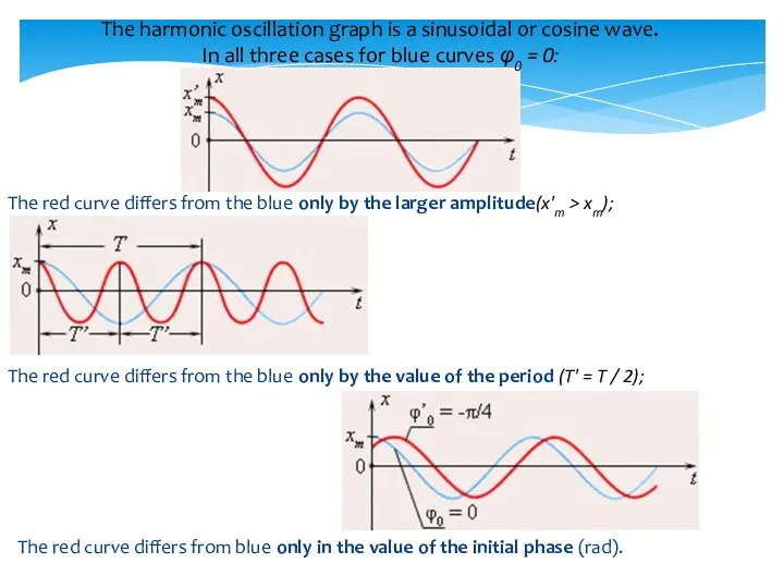 The harmonic oscillation graph is a sinusoidal or cosine wave.
