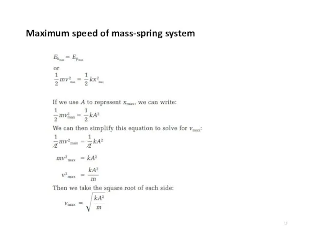 Maximum speed of mass-spring system
