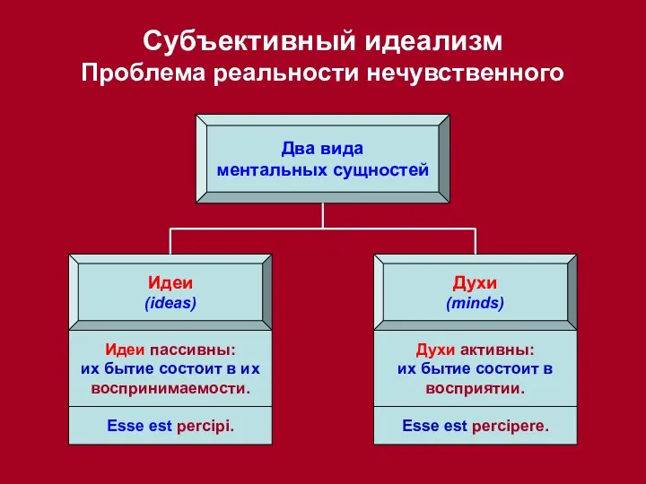 Два вида ментальных сущностей Идеи (ideas) Духи (minds) Субъективный идеализм