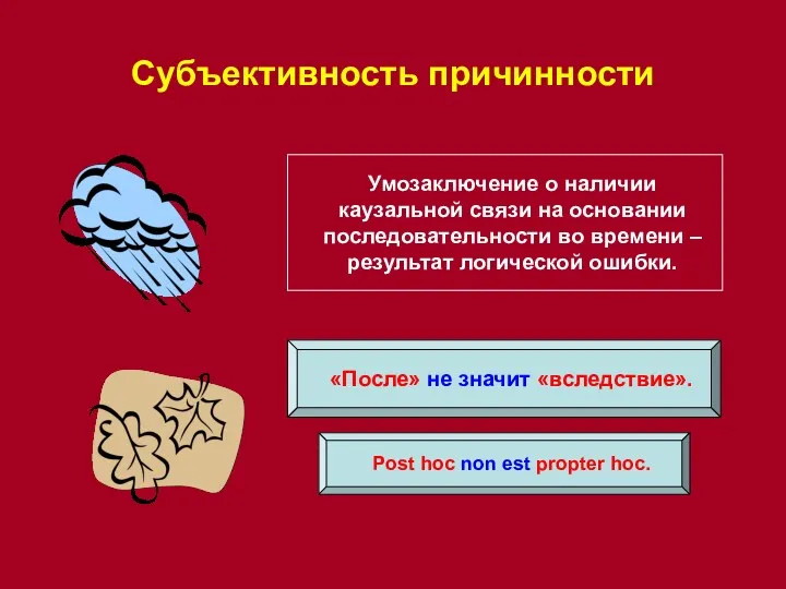 Субъективность причинности Post hoc non est propter hoc. «После» не