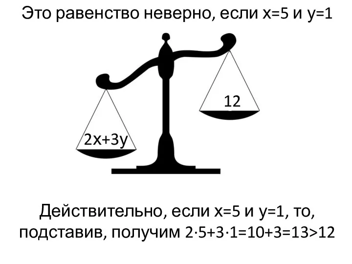 2х+3у 12 Это равенство неверно, если х=5 и у=1 Действительно,