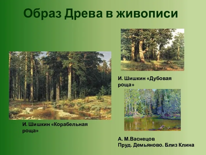 Образ Древа в живописи И. Шишкин «Корабельная роща» А. М.Васнецов