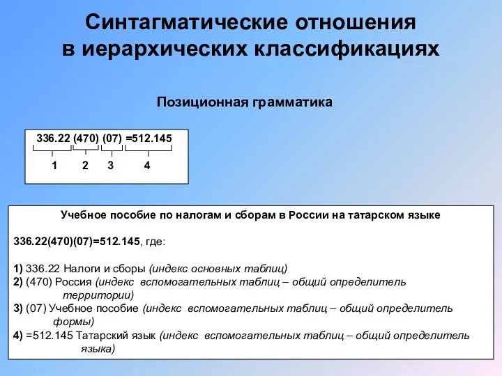 Синтагматические отношения в иерархических классификациях Позиционная грамматика Учебное пособие по