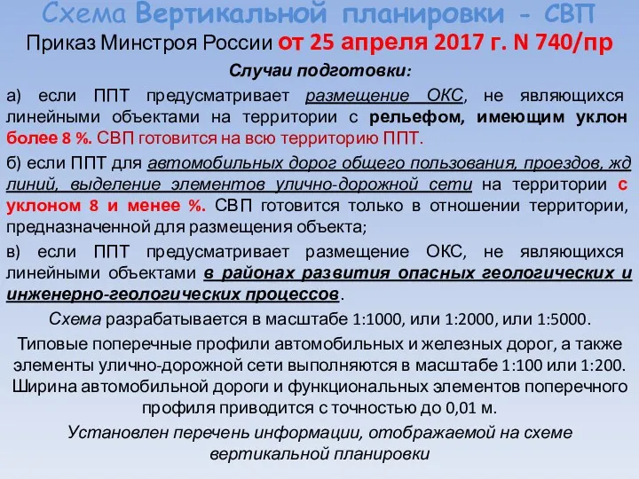 Схема Вертикальной планировки - СВП Приказ Минстроя России от 25