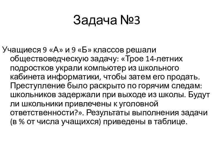 Задача №3 Учащиеся 9 «А» и 9 «Б» классов решали