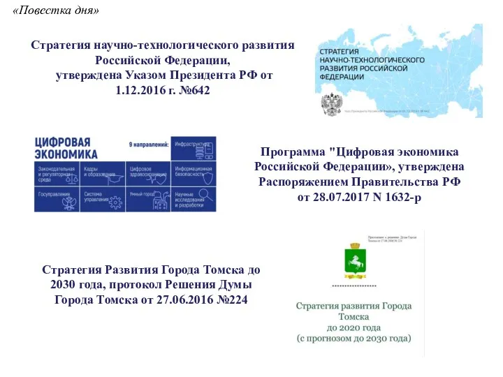 Стратегия научно-технологического развития Российской Федерации, утверждена Указом Президента РФ от 1.12.2016 г. №642