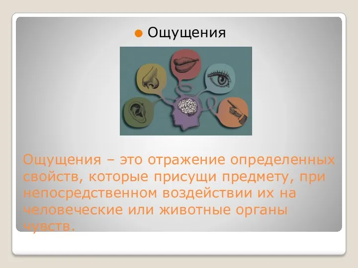 Ощущения – это отражение определенных свойств, которые присущи предмету, при