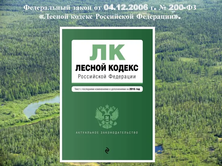 Федеральный закон от 04.12.2006 г. № 200-ФЗ «Лесной кодекс Российской Федерации».