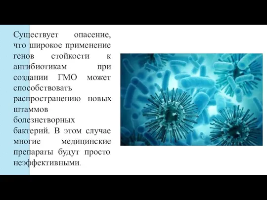 Существует опасение, что широкое применение генов стойкости к антибиотикам при