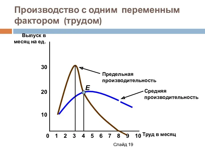 Слайд Производство с одним переменным фактором (трудом) 8 10 20