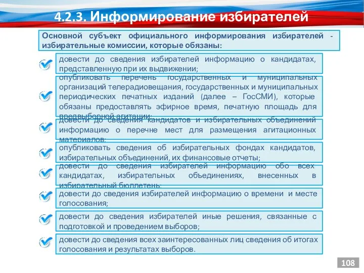 Основной субъект официального информирования избирателей - избирательные комиссии, которые обязаны: