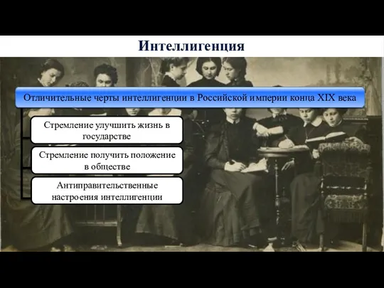 Интеллигенция Стремление улучшить жизнь в государстве Стремление получить положение в