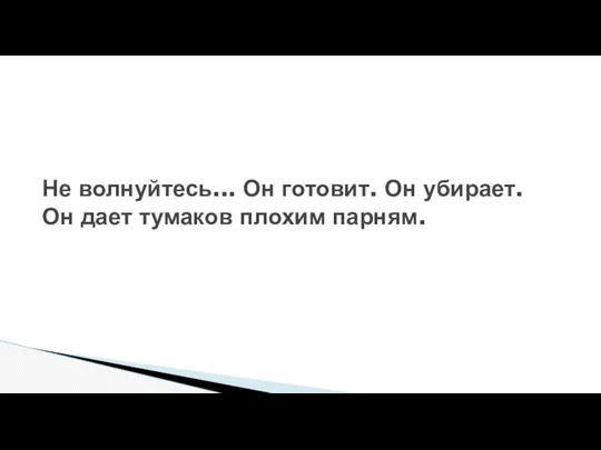 Не волнуйтесь... Он готовит. Он убирает. Он дает тумаков плохим парням.